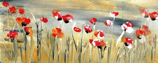 Leinwandbild MOHNBLUMEN-FELD - Rot-gelb - 100 X 40 Cm