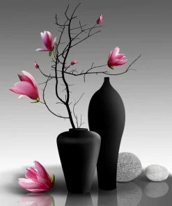 Leinwandbild MAGNOLIENZWEIG - Pink-grau - 50 X 50 Cm