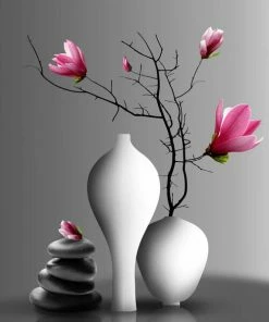 Leinwandbild MAGNOLIE IN VASE - Pink-grau - 50 X 50 Cm