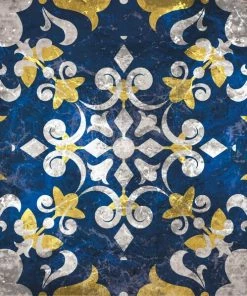 Leinwandbild PORTUGIESISCHES FLIESENMUSTER - Blau-gelb - 50 X 50 Cm