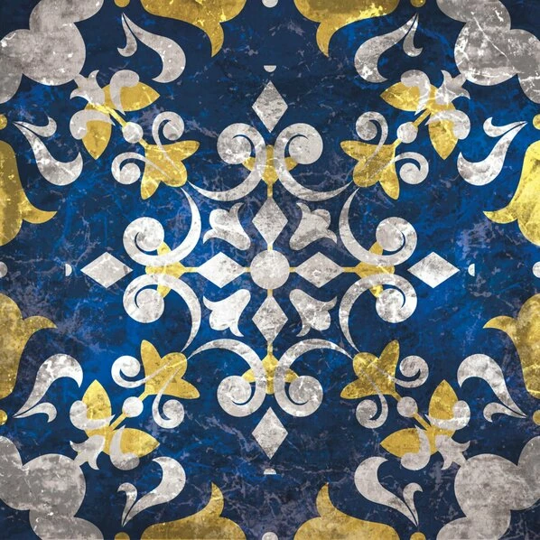 Leinwandbild PORTUGIESISCHES FLIESENMUSTER - Blau-gelb - 50 X 50 Cm 1 Leinwandbild PORTUGIESISCHES FLIESENMUSTER - Blau-gelb - 50 X 50 Cm